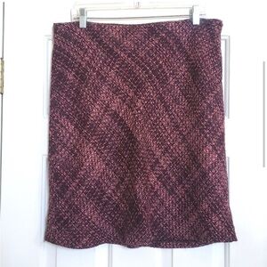 H&M Plaid Wool Skirt Pink Burgundy Boucle Textured